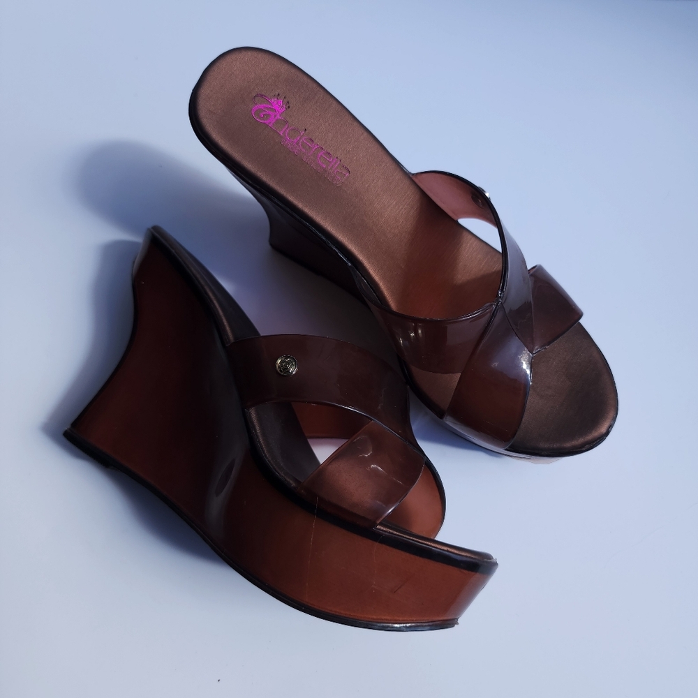 Brat Summer Y2K Women’s Cinderella Brown Jelly Wedge Slide Sandals Size 6.5  US